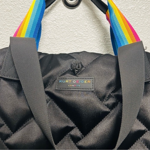 Kurt Geiger Black Quilted Tote Zip with Rainbow Double Handles Tote - Picture 3 of 6